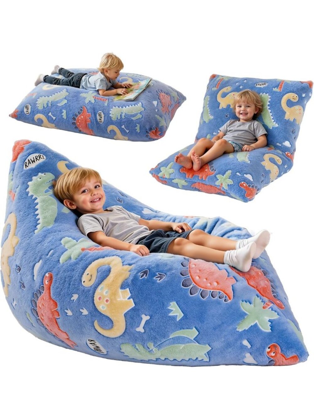 Cozy 3-in-1 Kids Bean Bag Chair Bed, Memory Foam Lounger with Removable Cover